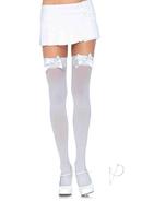 Leg Avenue Nylon Thigh High With Bow - Plus Size - White