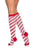 Leg Avenue Candy Cane Lurex Knee High Socks - O/s -...