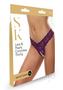 Secret Kisses Lace And Pearl Crotchless Thong - S/m - Purple